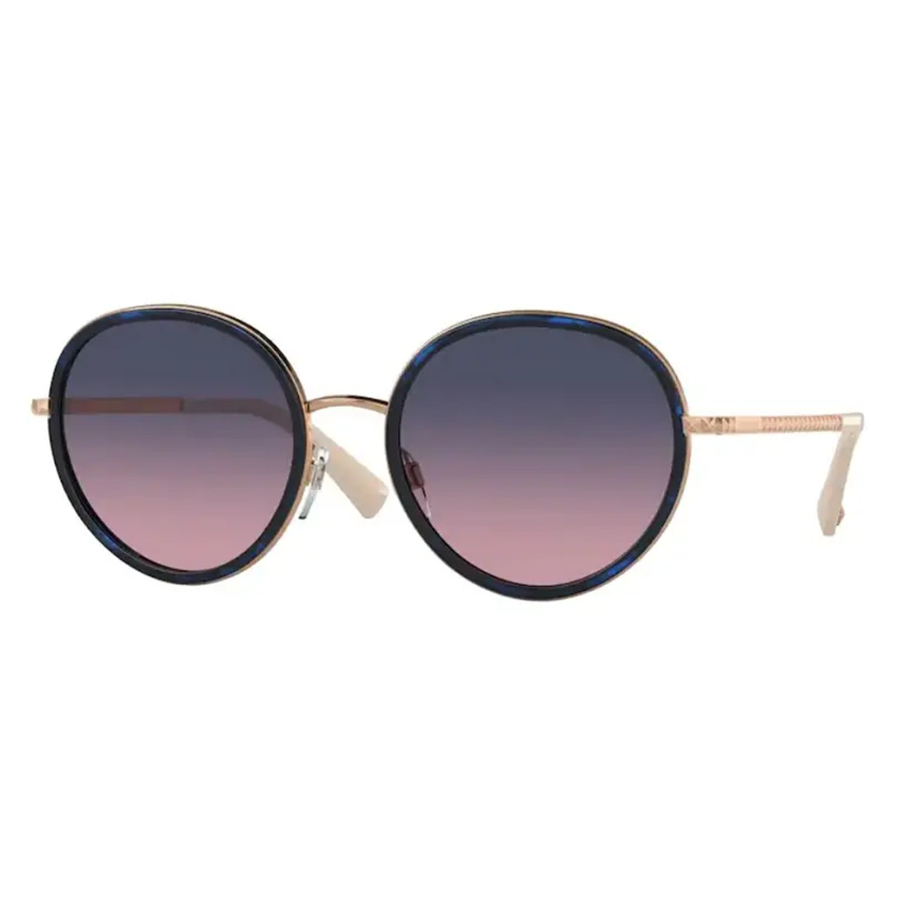Valentino VA2051 Blue Havana and Gold Gradient Lens Round Metal Sunglasses